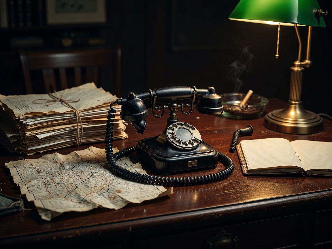 Vintage telephone on investigator desk